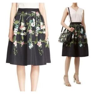 TED BAKER LONDON Emmalin' Secret Trellis Midi Full Skirt US Sz 4 Floral Pleated